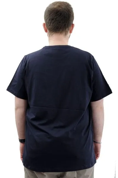 Büyük Beden Erkek Tişört Bisiklet Yaka Baskılı Cep Detaylı T-Shirt REFUEL U24053 Lacivert