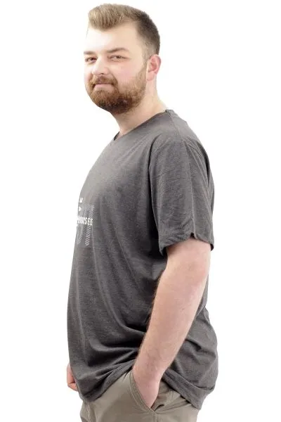 Büyük Beden Erkek T-Shirt V Yaka Baskılı BELIEVE U24054 Antrasit