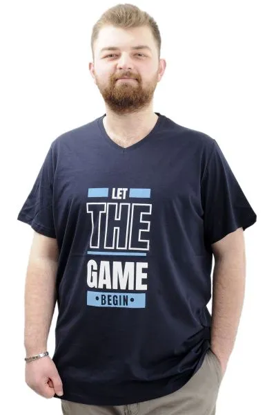 Big Size Mens T-Shirt BEGIN U24056 Navy Blue