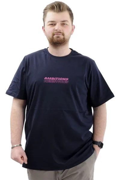 Mens Big Size T-shirt Crew Neck AMBITIONS U24063 Navy Blue