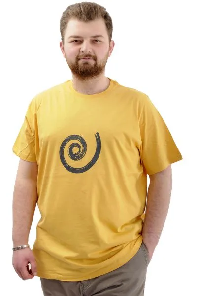Büyük Beden Erkek Tişört Baskılı Pamuklu Bisiklet Yaka T-Shirt SPIRAL U24065 Hardal