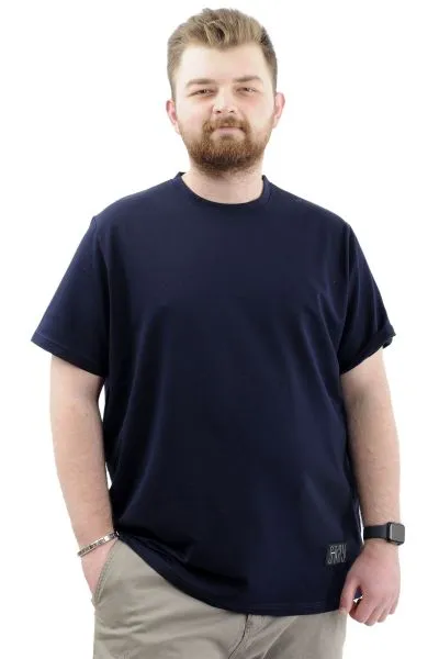 Big Size Mens T-Shirt Basic Elastic Crew Neck T-shirt STAY U24071 Navy Blue