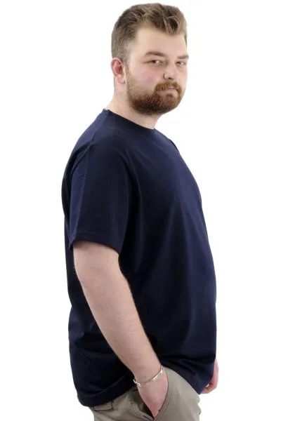 Big Size Mens T-Shirt Basic Elastic Crew Neck T-shirt STAY U24071 Navy Blue
