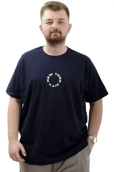 Big Size Mens T-shirt Crew Neck NEW YORK U24081 Navy Blue