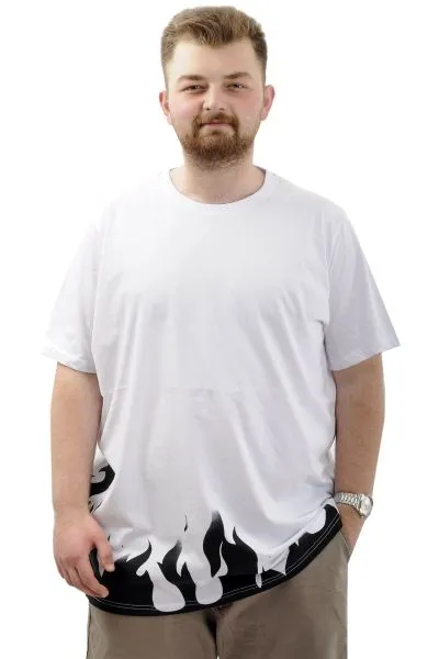 Big Size Mens T-shirt Crew Neck FLAME U24082 White