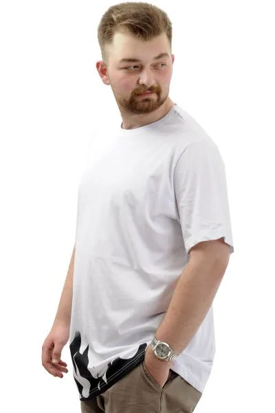 Big Size Mens T-shirt Crew Neck FLAME U24082 White
