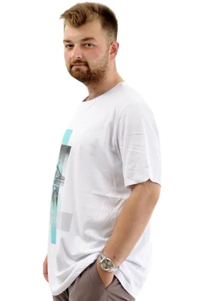 Battal Beden Erkek Pamuklu T-Shirt Yumuşak Dokulu Baskılı FRANCISCO U24086 Beyaz