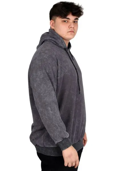 Büyük Beden Erkek Kapüşonlu Sweatshirt Asit Yıkama Interlok U24167 Füme