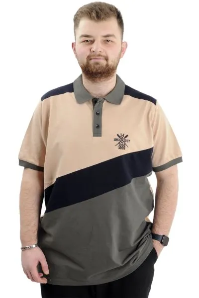 Big Size Mens Polo T-shirt Renk Bloklu U24322 Beige
