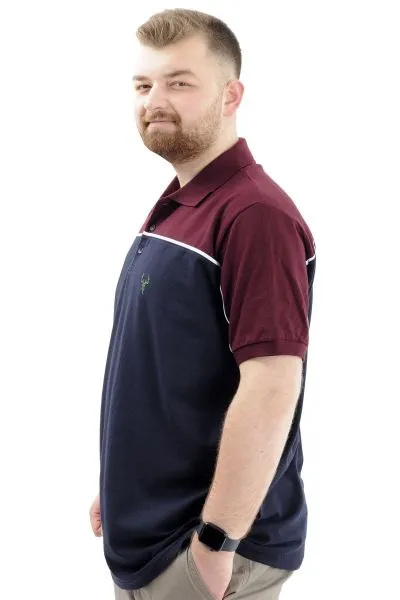 Büyük Beden Erkek T-Shirt Polo Yaka Renk Bloklu DEER U24324 Lacivert