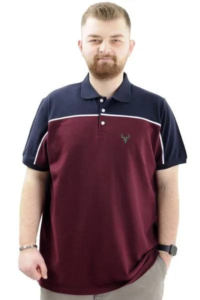 Big Size Mens T-Shirt Polo Renk Bloklu DEER U24324 Plum