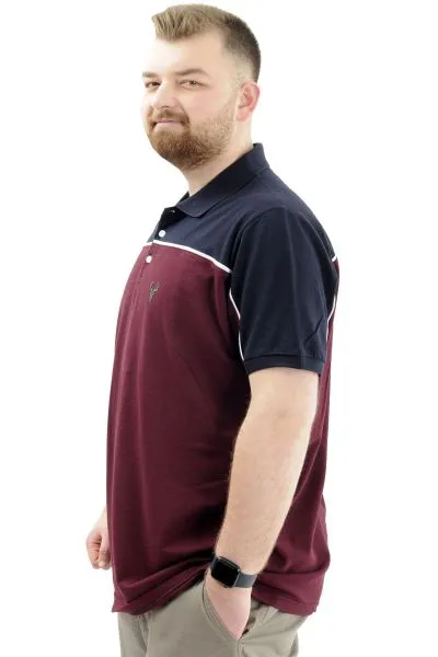 Big Size Mens T-Shirt Polo Renk Bloklu DEER U24324 Plum