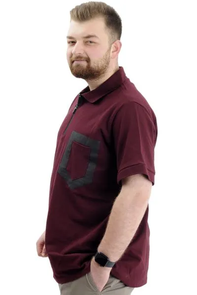Big Size Mens T-Shirt Zipper Polo with pocket U24325 Plum