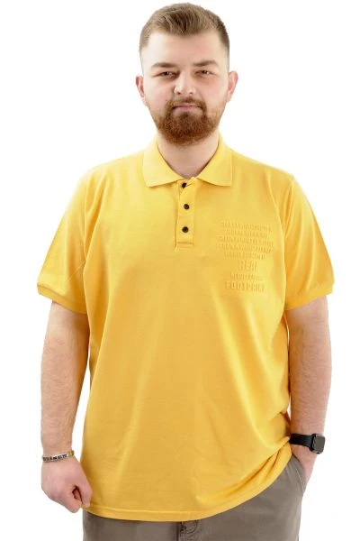Büyük Beden Erkek Polo Yaka T-Shirt Kabartma Baskılı U24326 Hardal