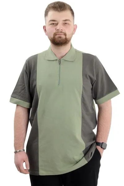 Big Size Mens T-Shirt Polo Renk Bloklu U24327 Cagla