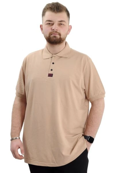 Büyük Beden Erkek T-Shirt Polo Yaka Klasik U24328 Bej