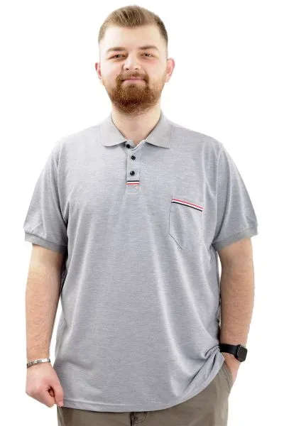 Big Size Mens Polo T-shirt with pocket YIRTMAÇLI U24329 Grey Melange