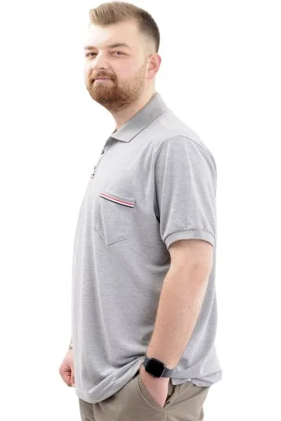 Big Size Mens Polo T-shirt with pocket YIRTMAÇLI U24329 Grey Melange