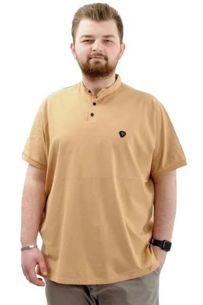 Big Size Mens T-shirt Henley T-Shirt U24339 Beige