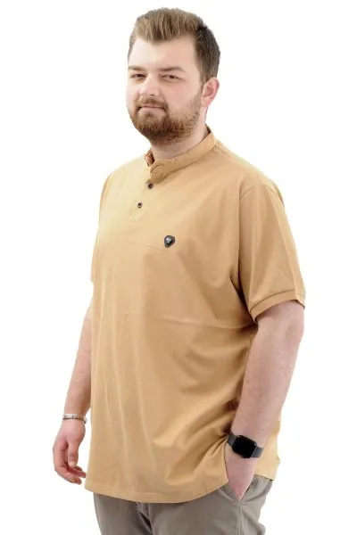 Big Size Mens T-shirt Henley T-Shirt U24339 Beige