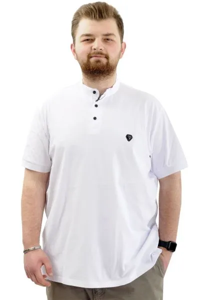 Big Size Mens T-shirt Henley T-Shirt U24339 White