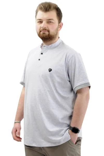 Büyük Beden Erkek Tişört Düğmeli Hakim Yaka T-Shirt U24339 Grimelanj