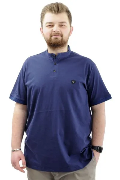 Big Size Mens T-shirt Henley T-Shirt U24339 Indigo