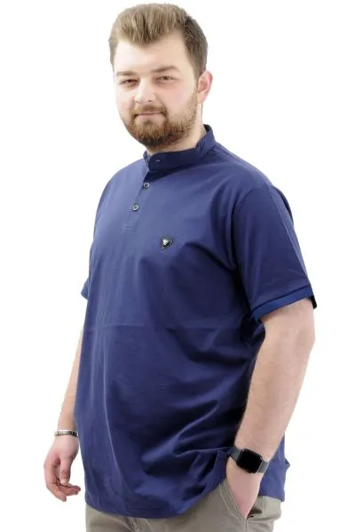 Big Size Mens T-shirt Henley T-Shirt U24339 Indigo