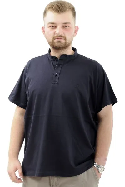 Büyük Beden Erkek Tişört Düğmeli Hakim Yaka T-Shirt U24339 Lacivert