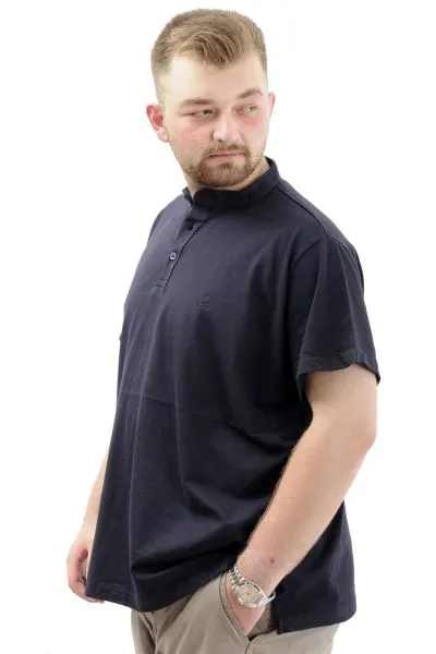 Büyük Beden Erkek Tişört Düğmeli Hakim Yaka T-Shirt U24339 Lacivert