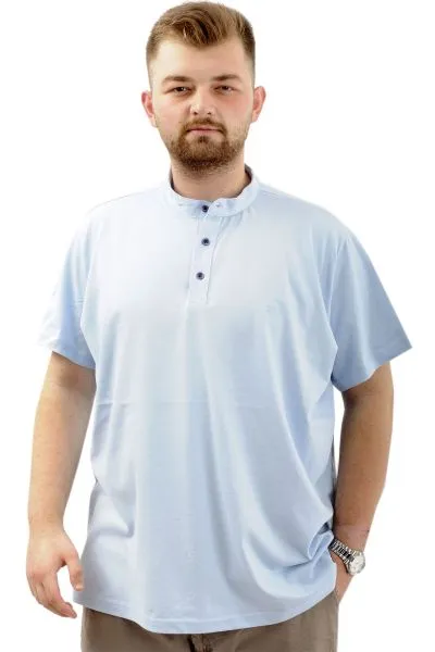 Büyük Beden Erkek Tişört Düğmeli Hakim Yaka T-Shirt U24339 Mavi