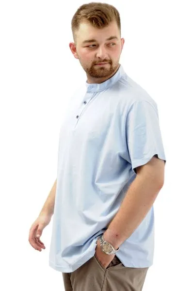 Büyük Beden Erkek Tişört Düğmeli Hakim Yaka T-Shirt U24339 Mavi