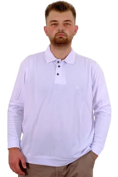 Büyük Beden Erkek Polo Yaka Sweatshirt Nakışlı U24340 Beyaz
