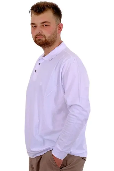 Büyük Beden Erkek Polo Yaka Sweatshirt Nakışlı U24340 Beyaz