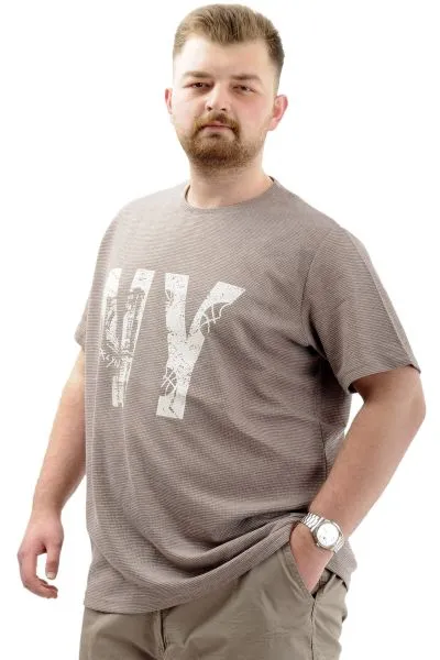 Big Size Mens T-shirt Crew Neck NY WAFFLE U24400 Light Brown