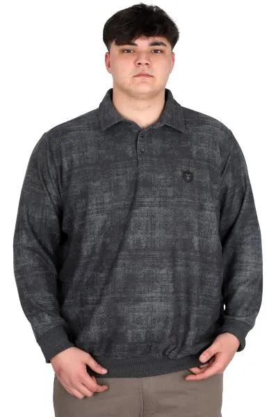 Büyük Beden Erkek Polo Yaka Sweatshirt Baskılı Selanik U24440 Antramelanj