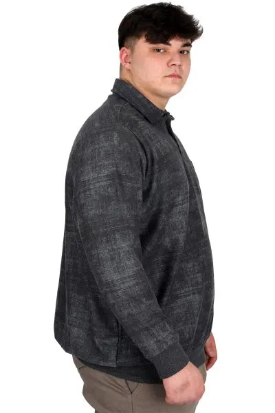 Büyük Beden Erkek Polo Yaka Sweatshirt Baskılı Selanik U24440 Antramelanj