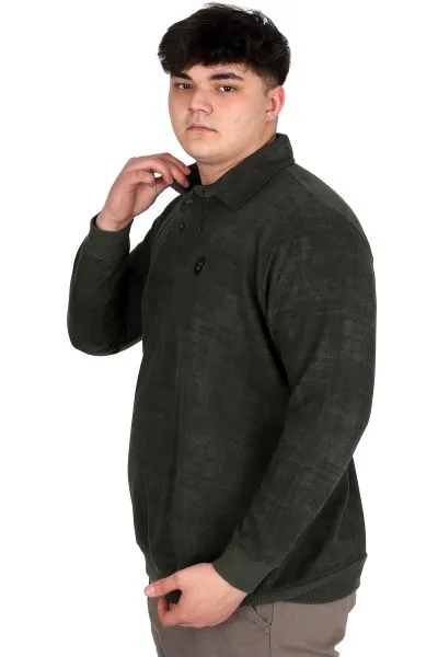Big Size Mens Polo Sweatshirt Velvet substitute U24440 Khaki