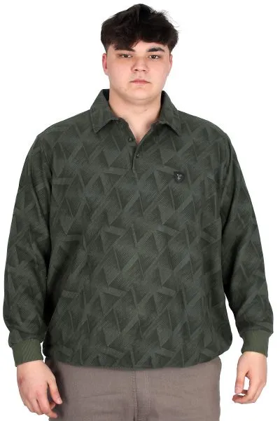 Büyük Beden Erkek Polo Yaka Sweatshirt Baskılı Selanik U24440 Siyah-Yeşil