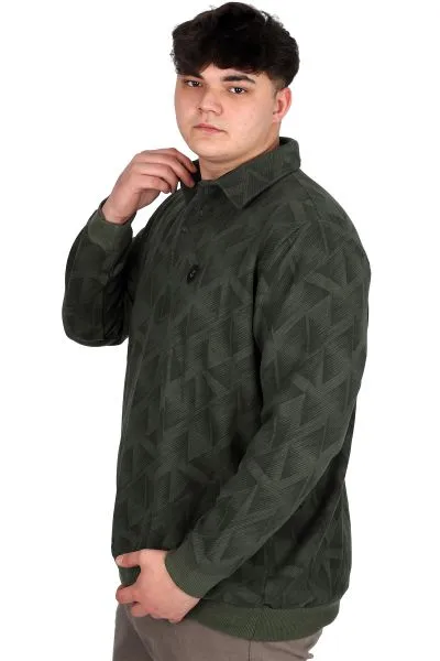 Büyük Beden Erkek Polo Yaka Sweatshirt Baskılı Selanik U24440 Siyah-Yeşil