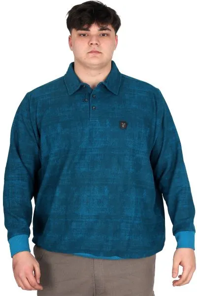 Büyük Beden Erkek Polo Yaka Sweatshirt Baskılı Selanik U24440 Turkuaz