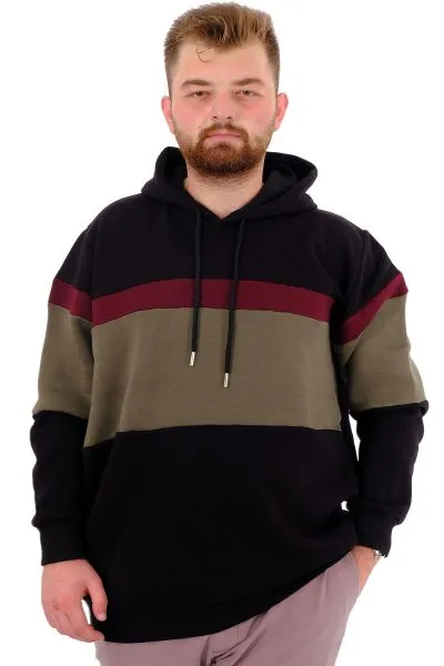 Big Size Mens Three yarn thick Sweatshirt Garnili Hooded U24545 Black