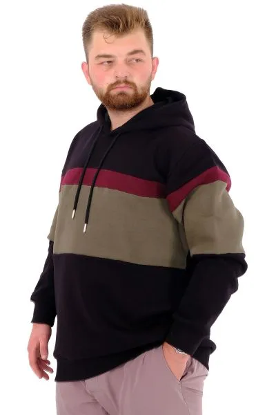 Big Size Mens Three yarn thick Sweatshirt Garnili Hooded U24545 Black