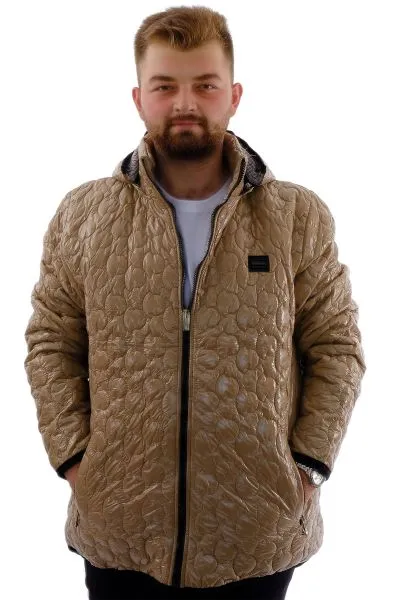 Big Size Mens Quilted Coat Hooded U24606 Brown