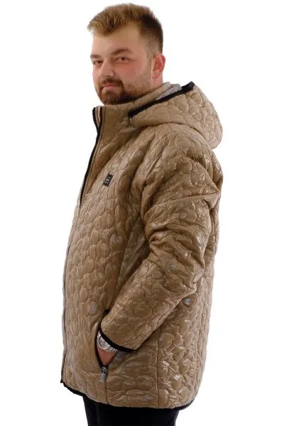 Big Size Mens Quilted Coat Hooded U24606 Brown