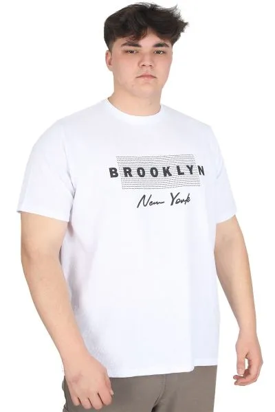 Büyük Beden Erkek Tişört Baskılı BROOKLYN WAFFLE U25002 Beyaz