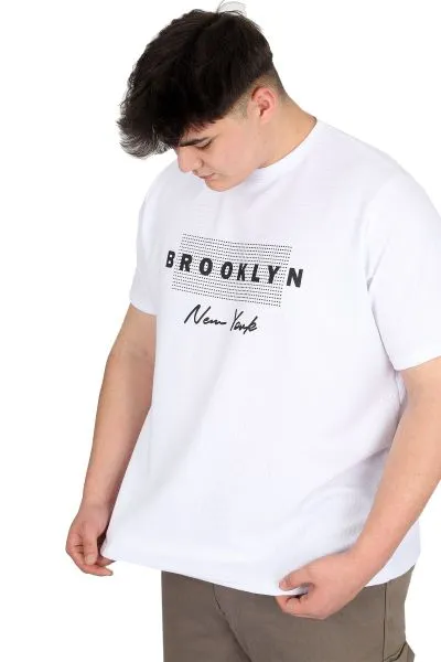 Büyük Beden Erkek Tişört Baskılı BROOKLYN WAFFLE U25002 Beyaz