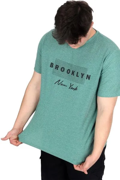 Büyük Beden Erkek Tişört Baskılı BROOKLYN WAFFLE U25002 Çağla