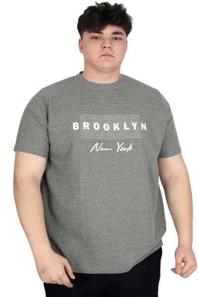 Büyük Beden Erkek Tişört Baskılı BROOKLYN WAFFLE U25002 Haki