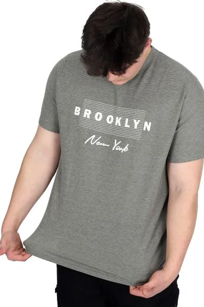 Büyük Beden Erkek Tişört Baskılı BROOKLYN WAFFLE U25002 Haki